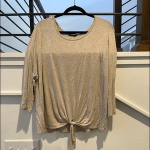 Cha cha center tan blouse with tie at waist